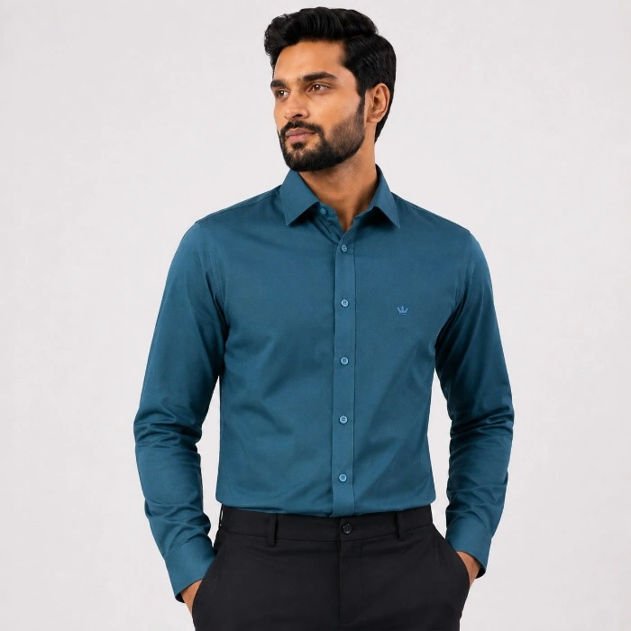 Signature Mens Icon Slim Fit Peacock Blue Shirt